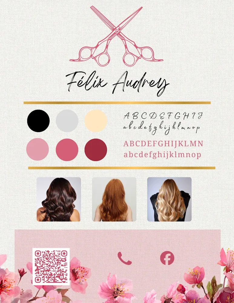 Planche de charte graphique A&F Coiffure : logo, couleurs et typographies